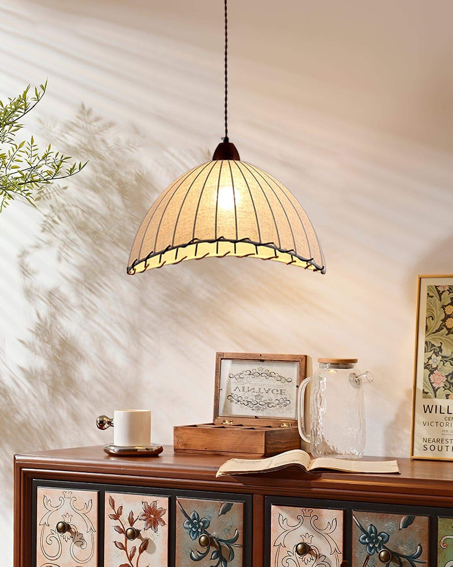 Suspension Luminaire Bois Tissu Design Naturel & Moderne