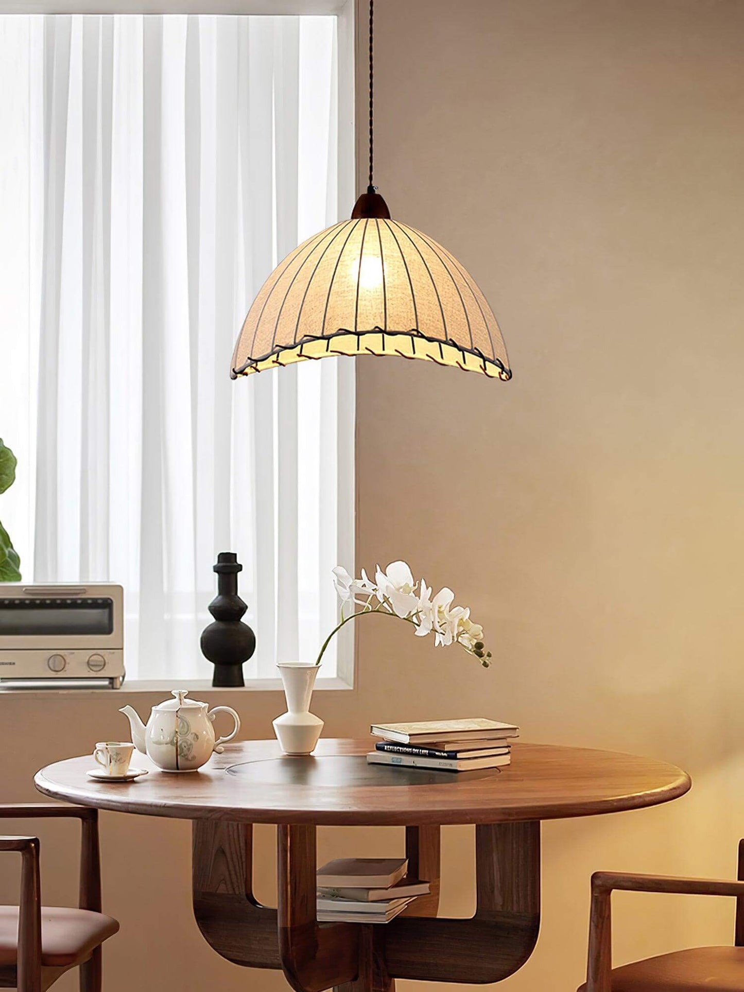Suspension Luminaire Bois Tissu Design Naturel & Moderne