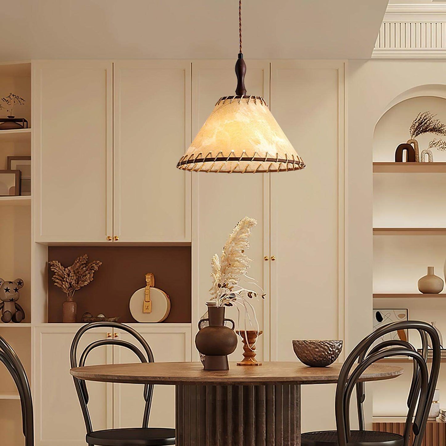 Suspension Luminaire Bois Tissu Design Naturel & Moderne