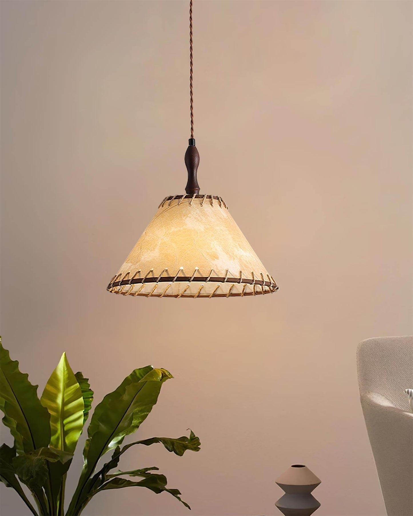 Suspension Luminaire Bois Tissu Design Naturel & Moderne