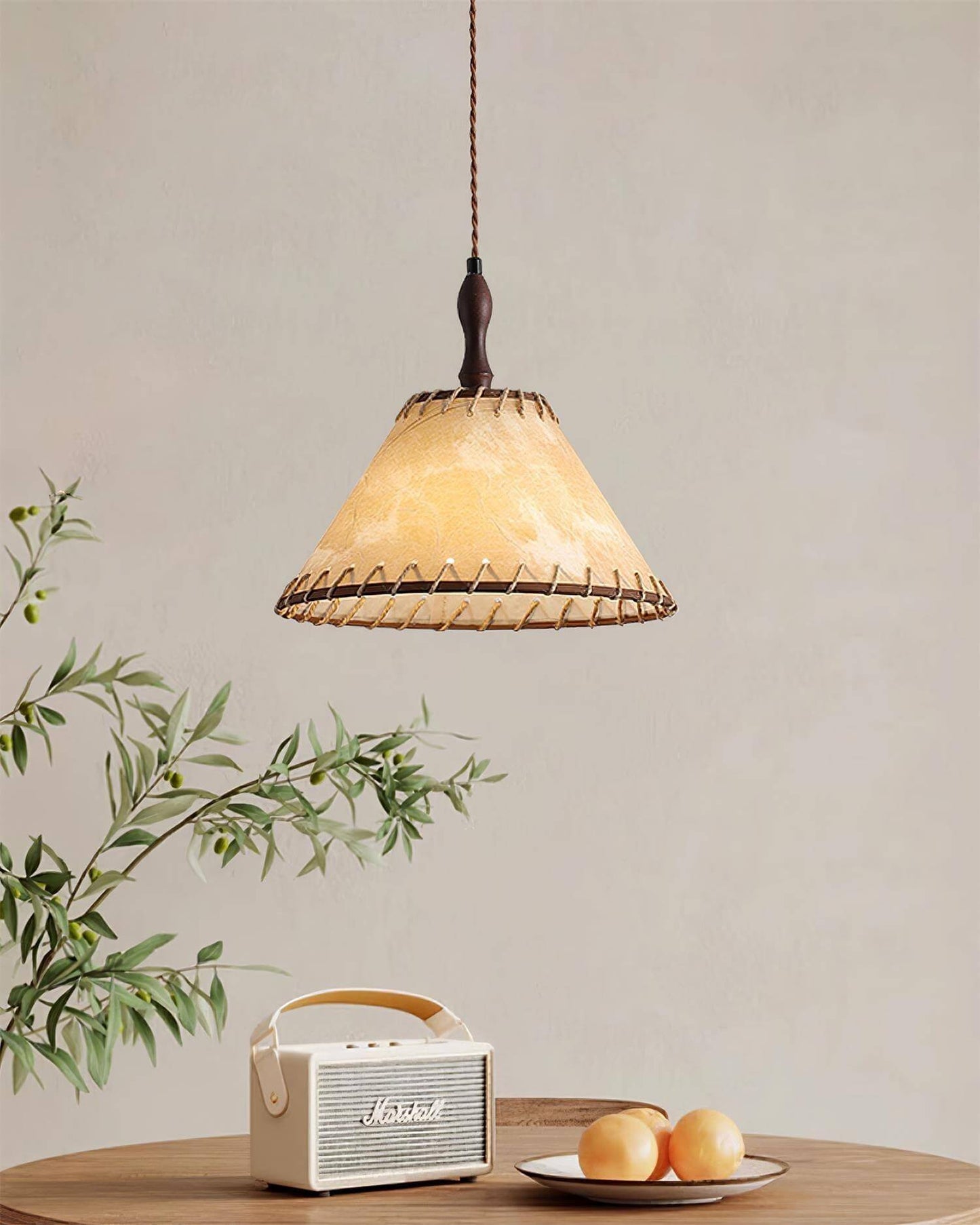 Suspension Luminaire Bois Tissu Design Naturel & Moderne
