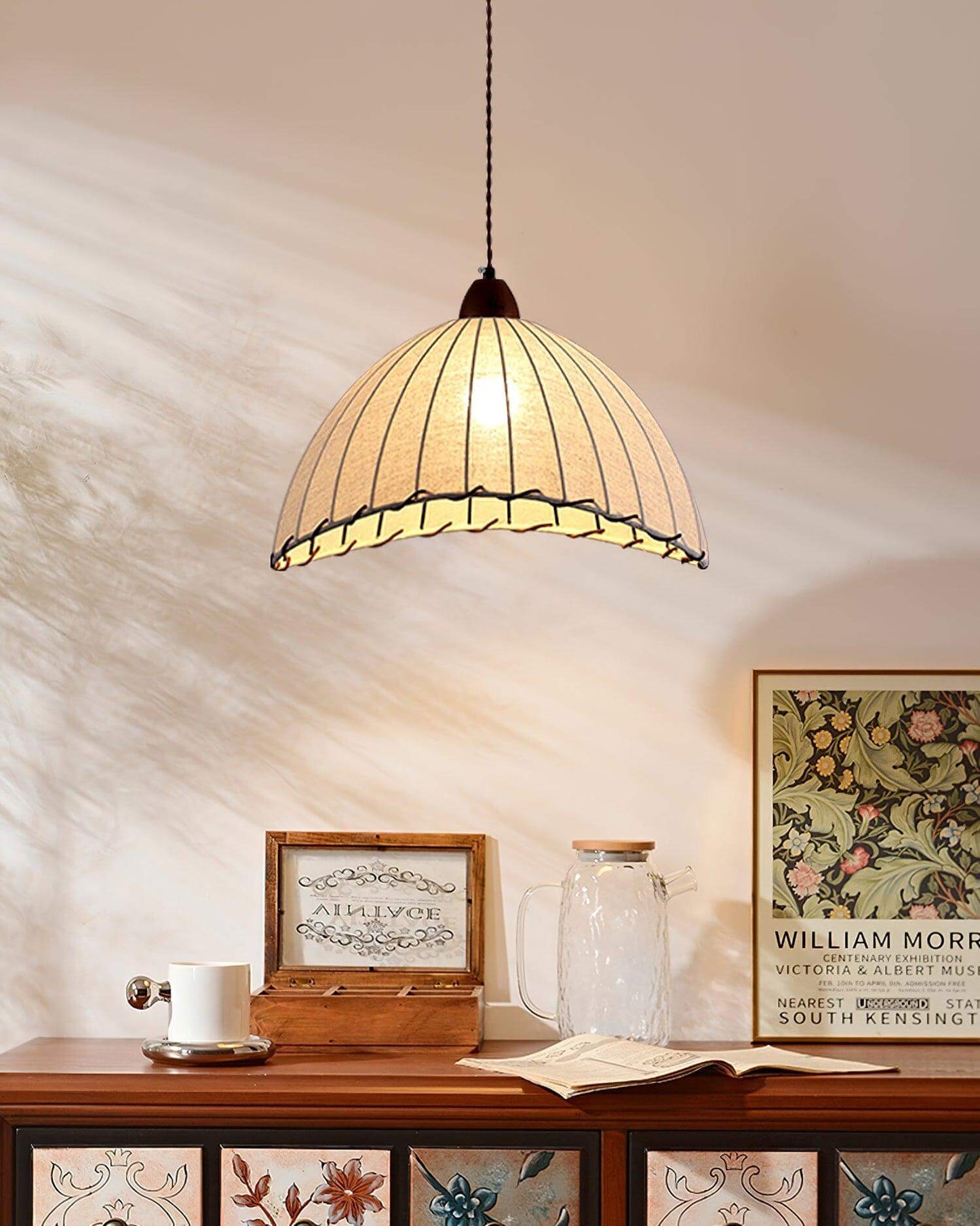 Suspension Luminaire Bois Tissu Design Naturel & Moderne