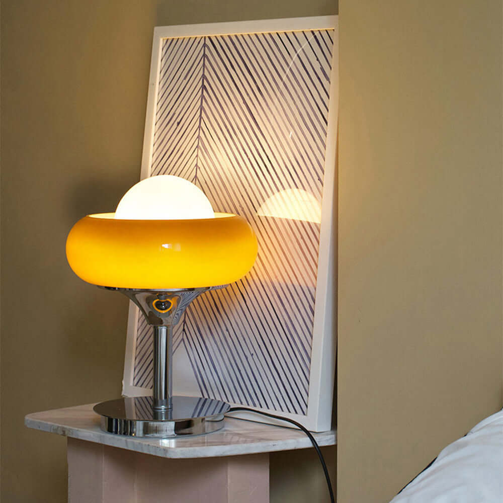 Lampe de Table Vintage en Verre Jaune Style Rétro Design