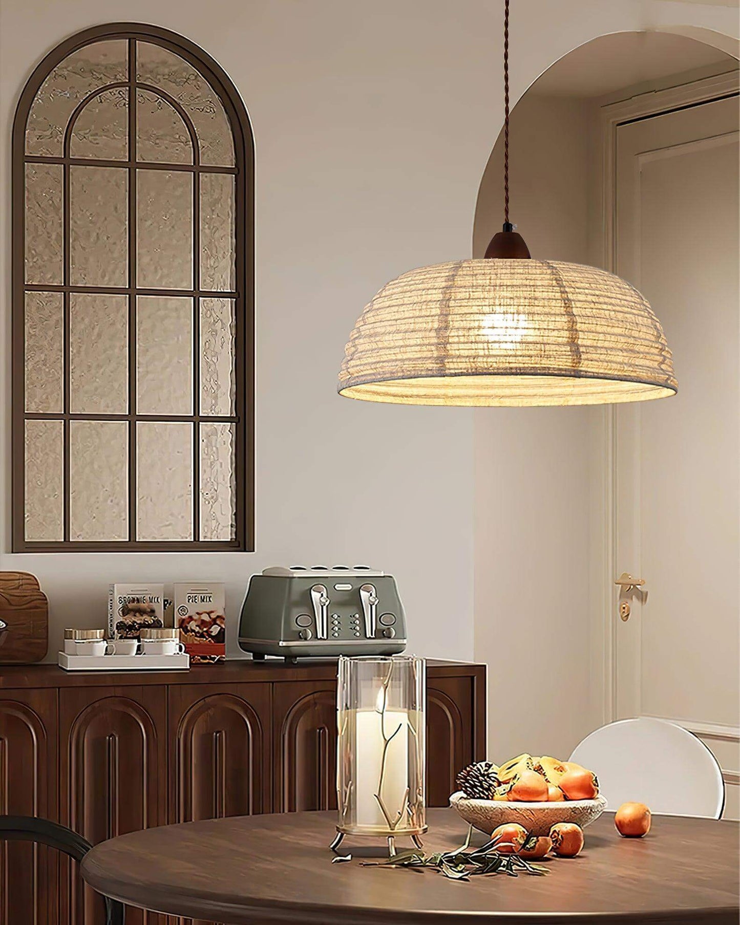 Suspension Luminaire Bois Tissu Design Naturel & Moderne