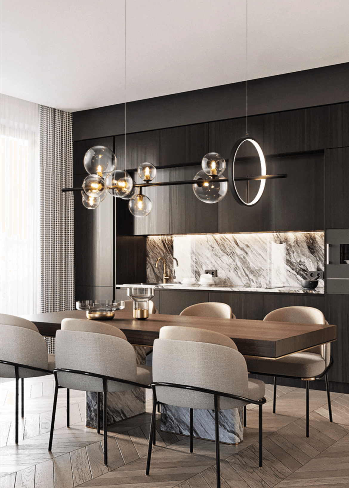 Chandelier Suspension Verre Bulles Design Moderne Luminaire LED