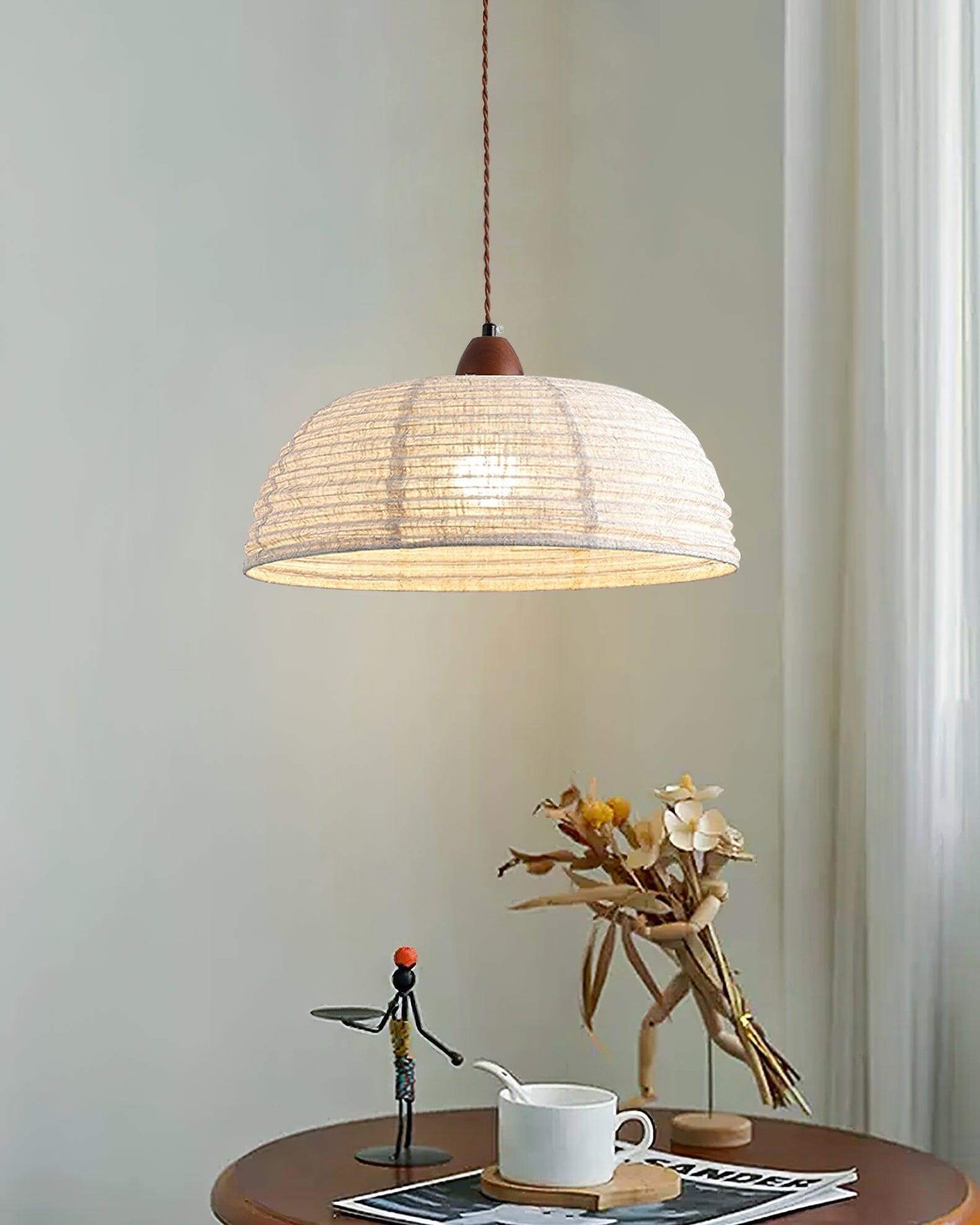 Suspension Luminaire Bois Tissu Design Naturel & Moderne
