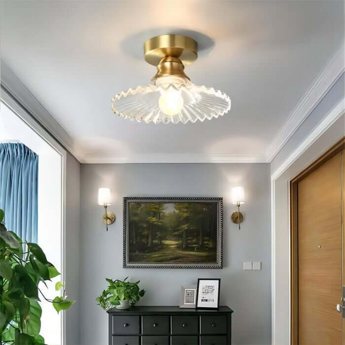 Lampe de Plafond Design Pétales Striés en Verre – Élégance Vintage