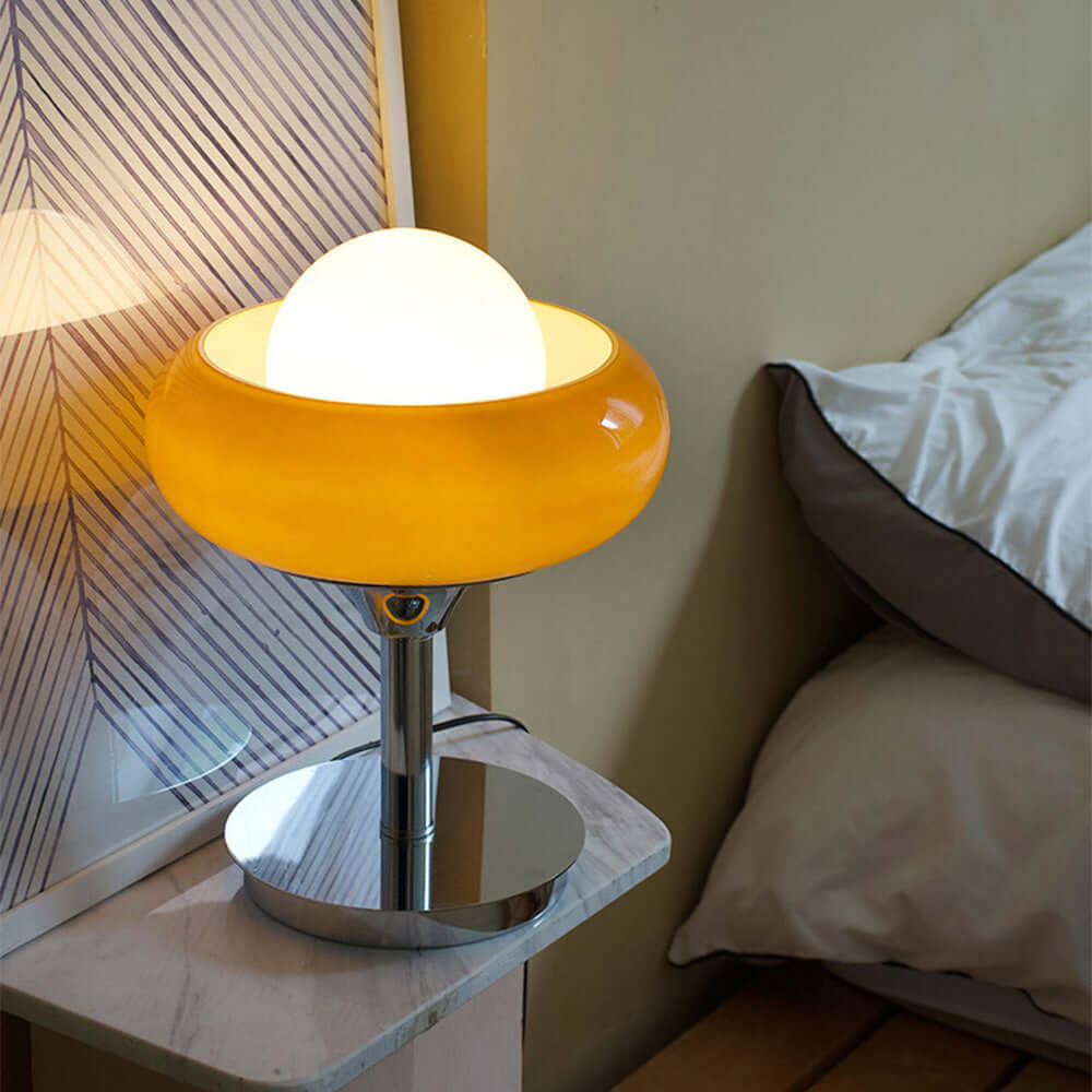 Lampe de Table Vintage en Verre Jaune Style Rétro Design