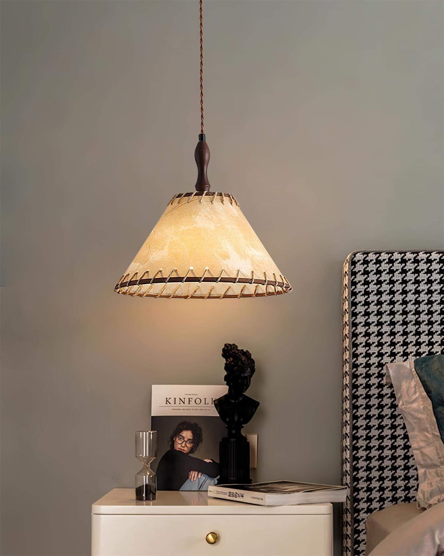 Suspension Luminaire Bois Tissu Design Naturel & Moderne