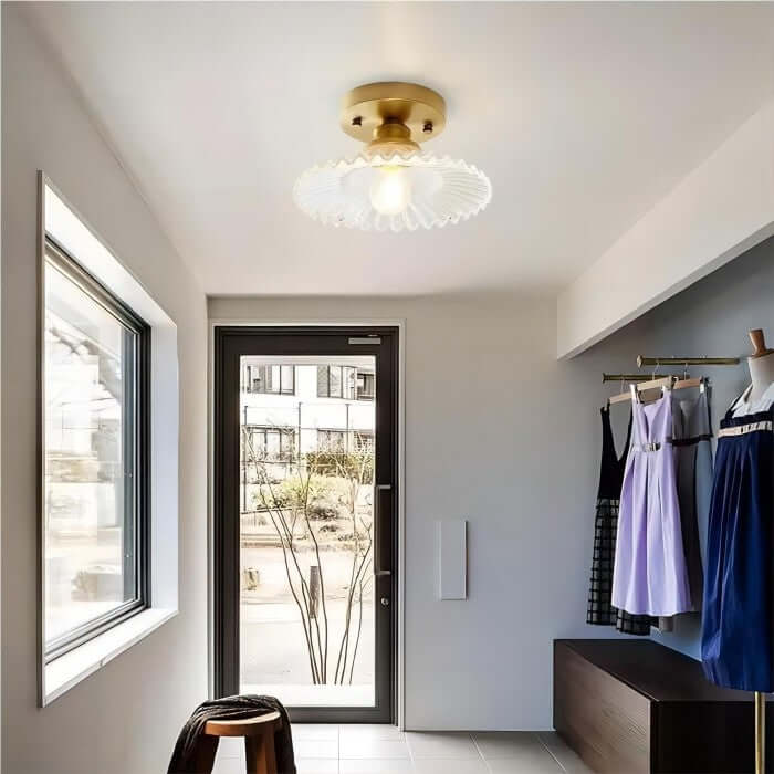 Lampe de Plafond Design Pétales Striés en Verre – Élégance Vintage