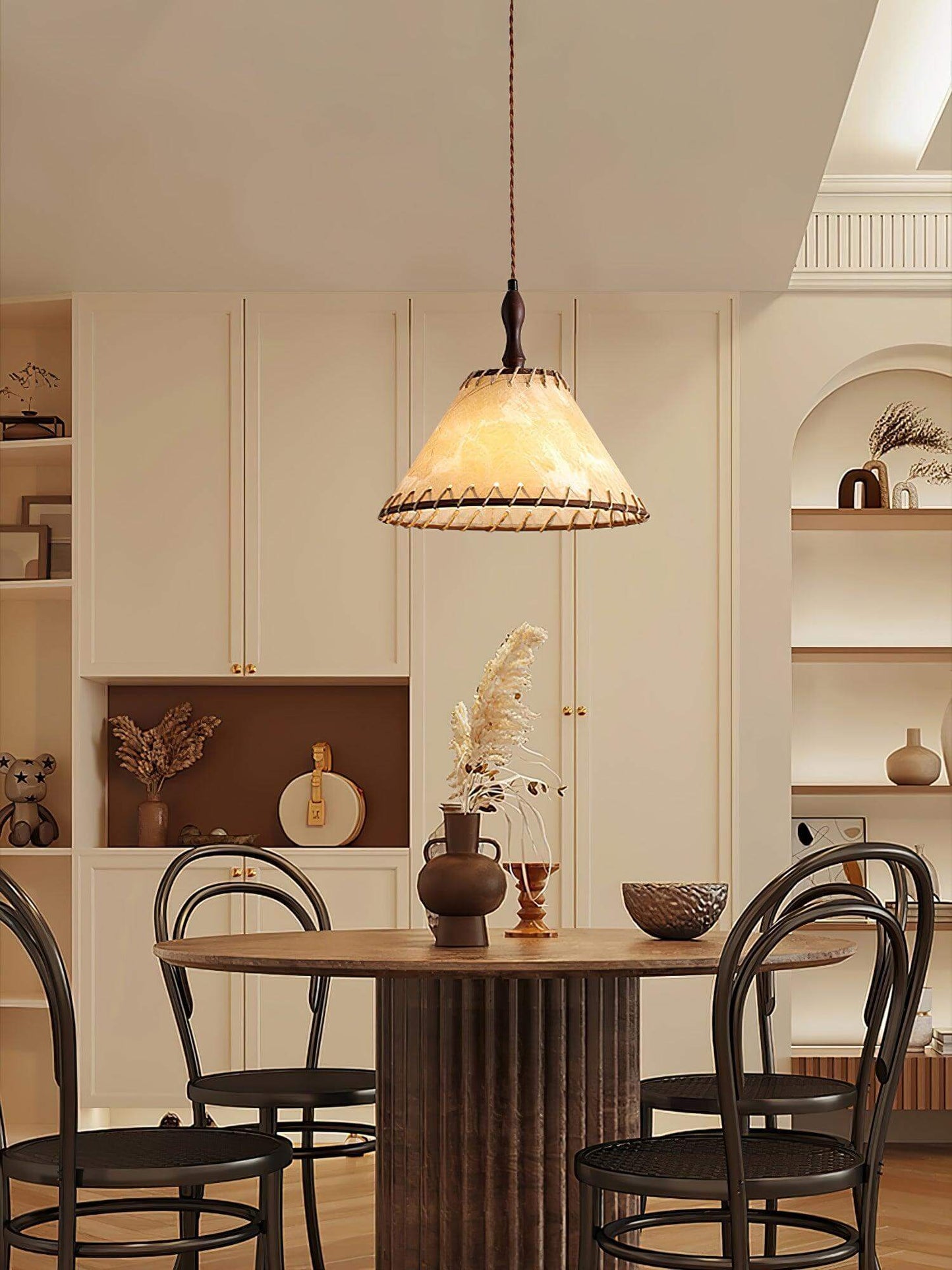 Suspension Luminaire Bois Tissu Design Naturel & Moderne