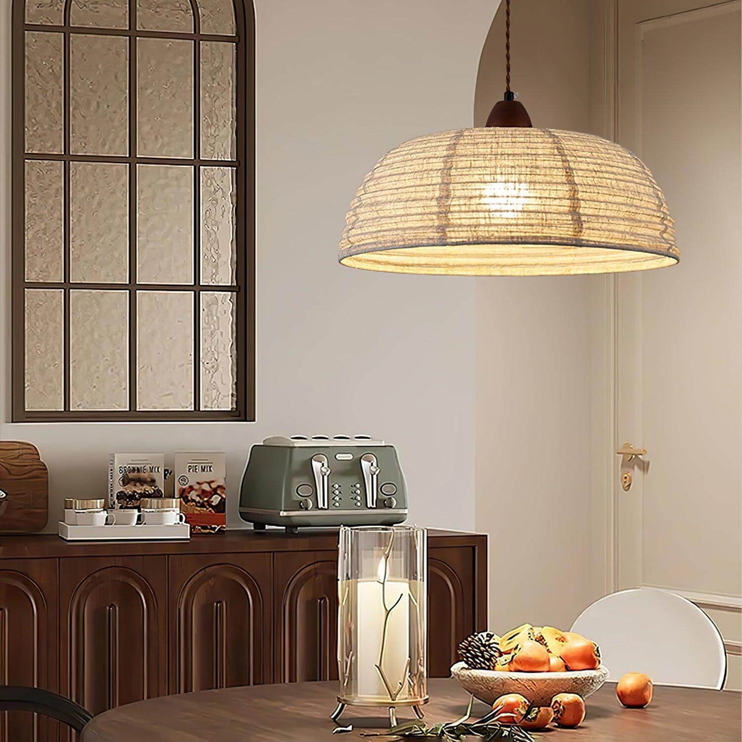 Suspension Luminaire Bois Tissu Design Naturel & Moderne