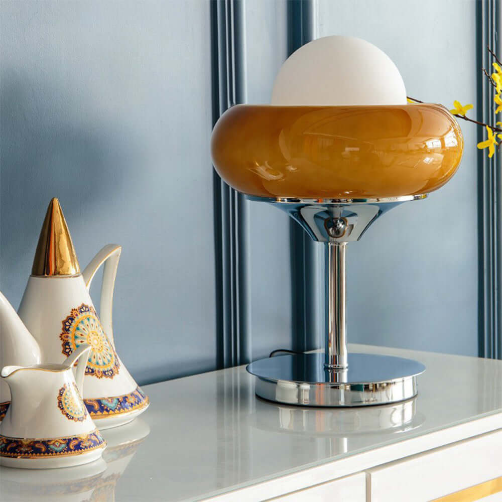 Lampe de Table Vintage en Verre Jaune Style Rétro Design