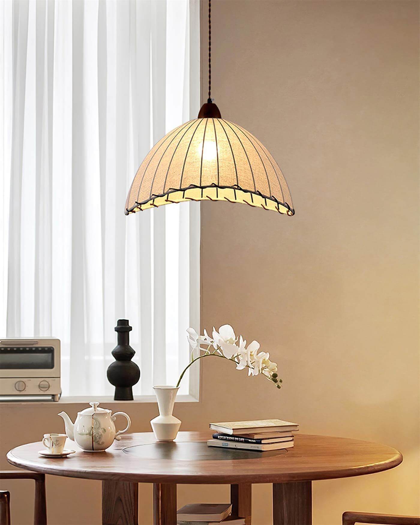 Suspension Luminaire Bois Tissu Design Naturel & Moderne