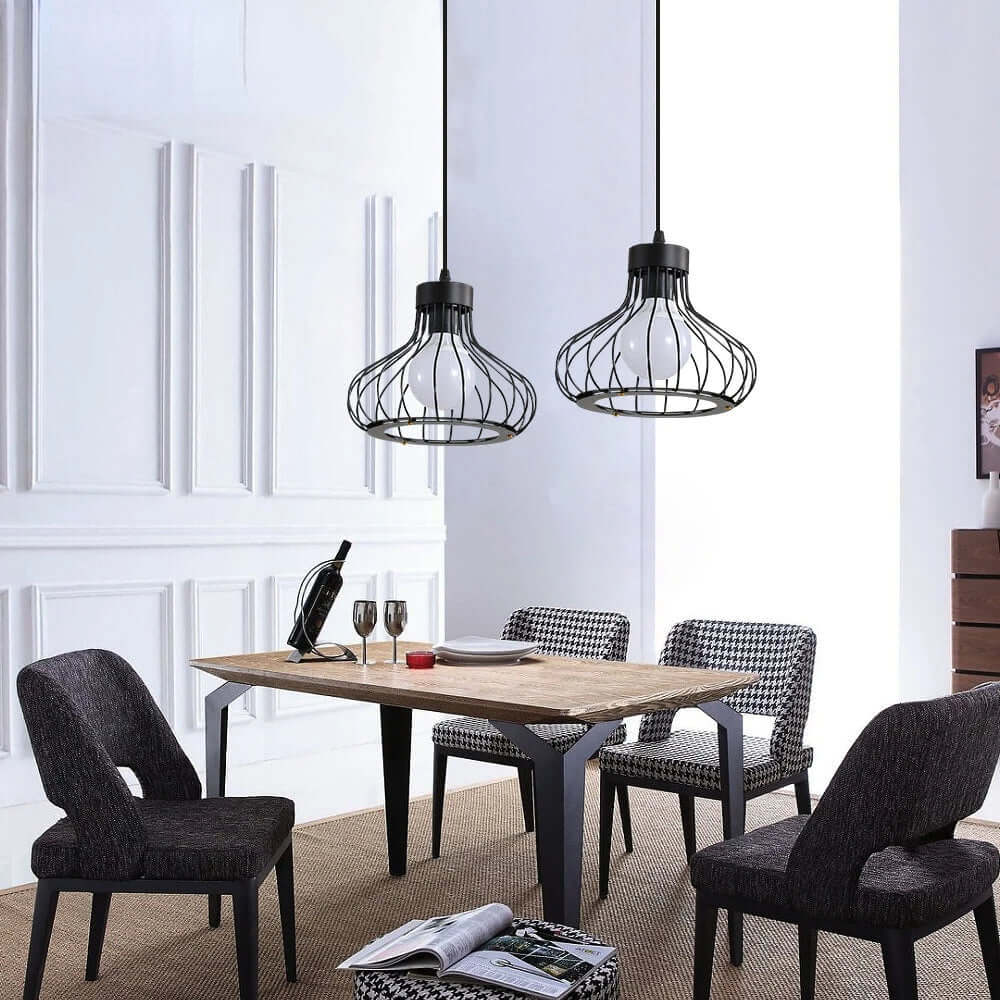 Suspension Luminaire Design Industriel Rétro Métal Noir E27
