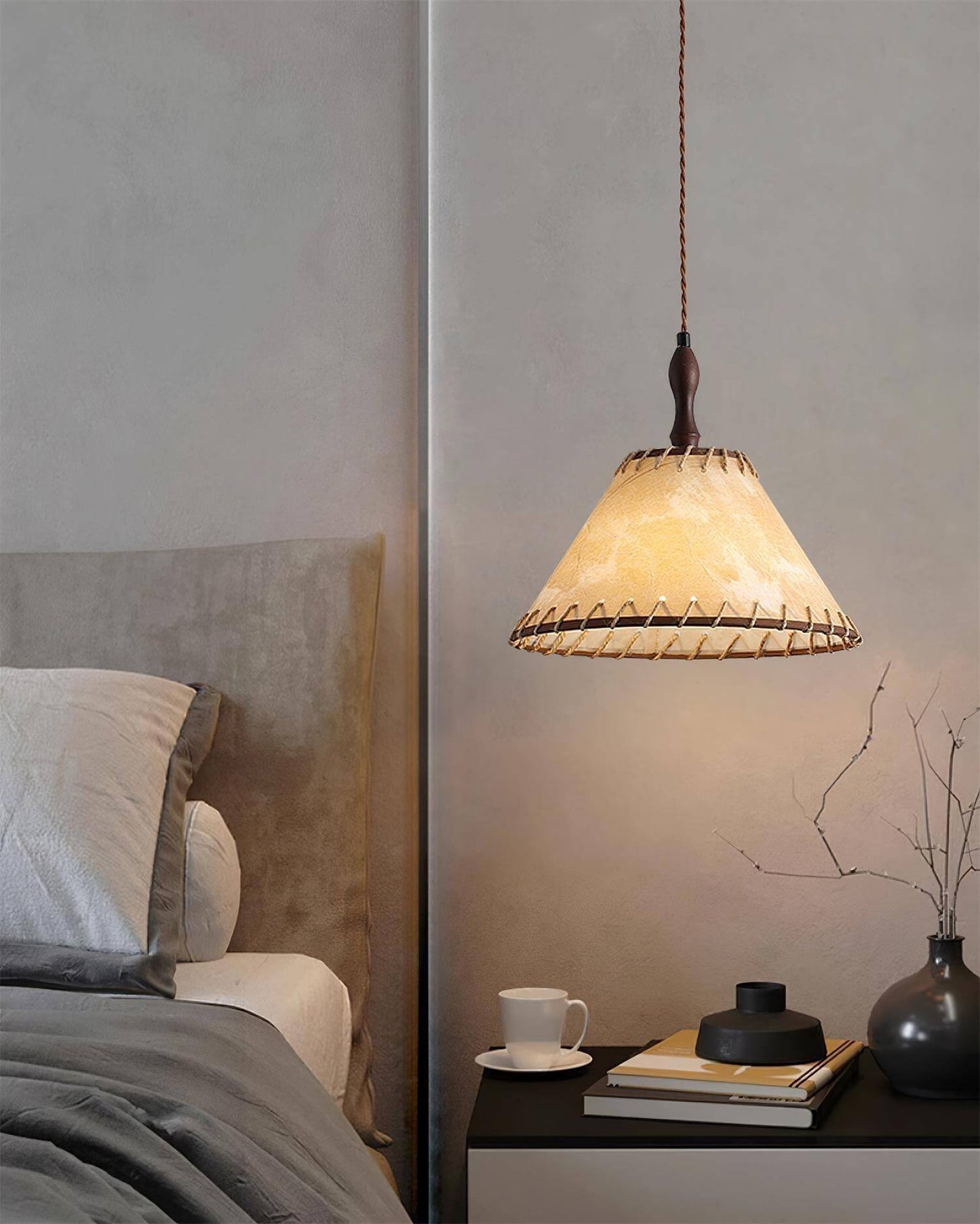 Suspension Luminaire Bois Tissu Design Naturel & Moderne