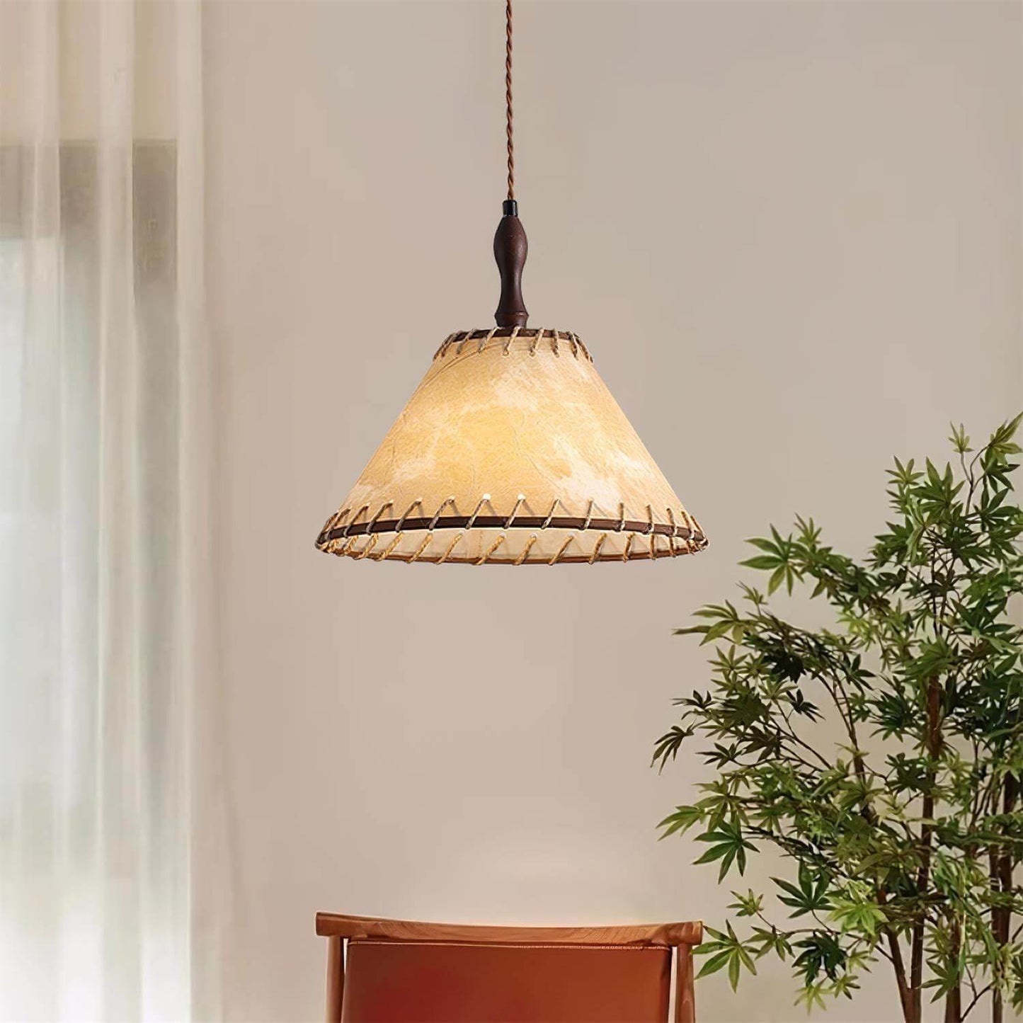 Suspension Luminaire Bois Tissu Design Naturel & Moderne
