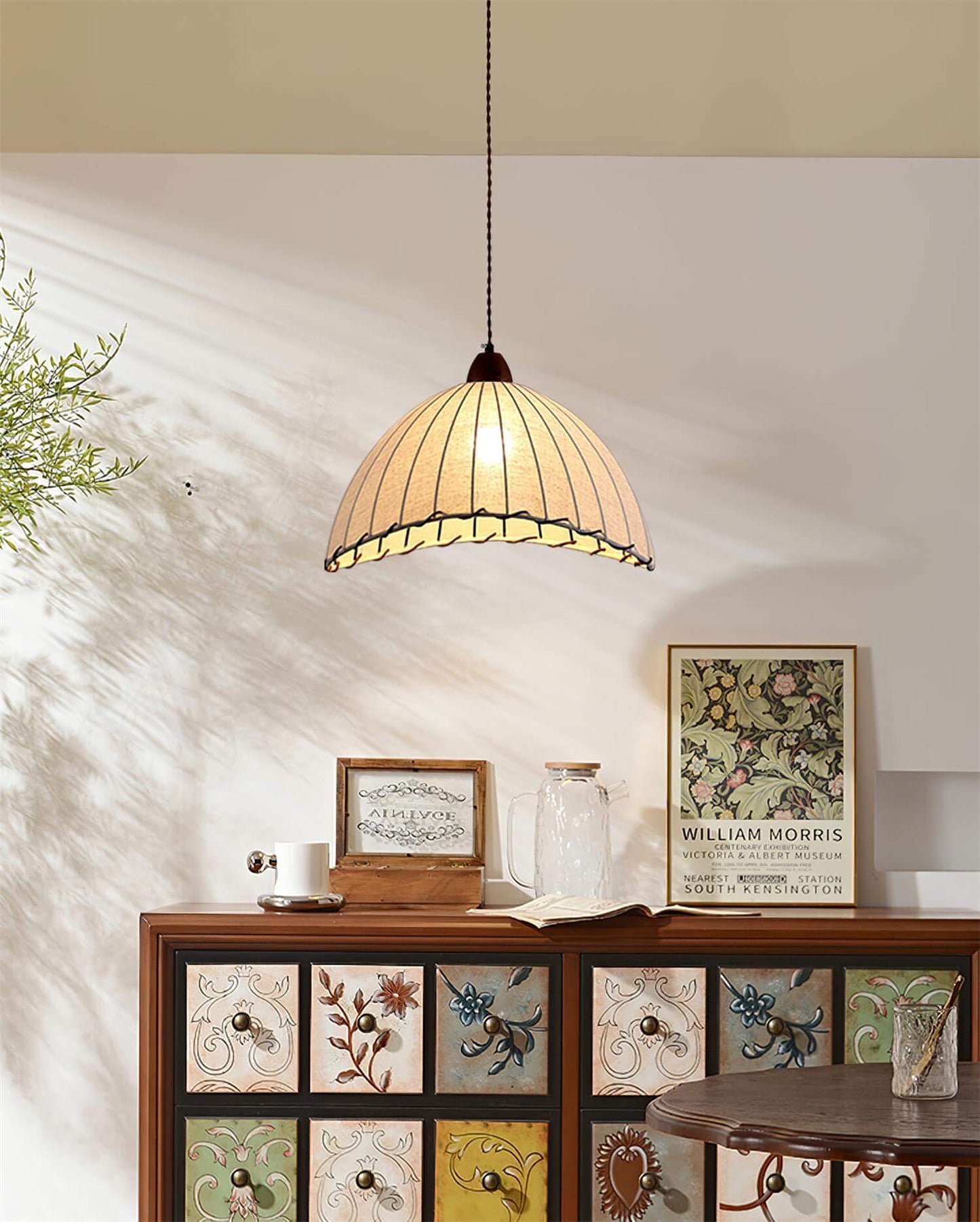 Suspension Luminaire Bois Tissu Design Naturel & Moderne
