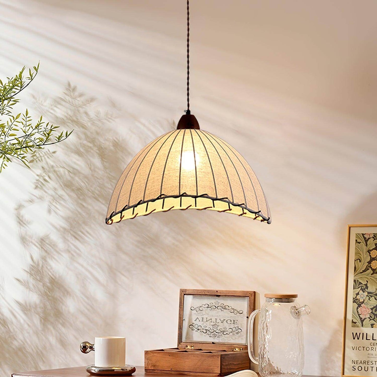 Suspension Luminaire Bois Tissu Design Naturel & Moderne