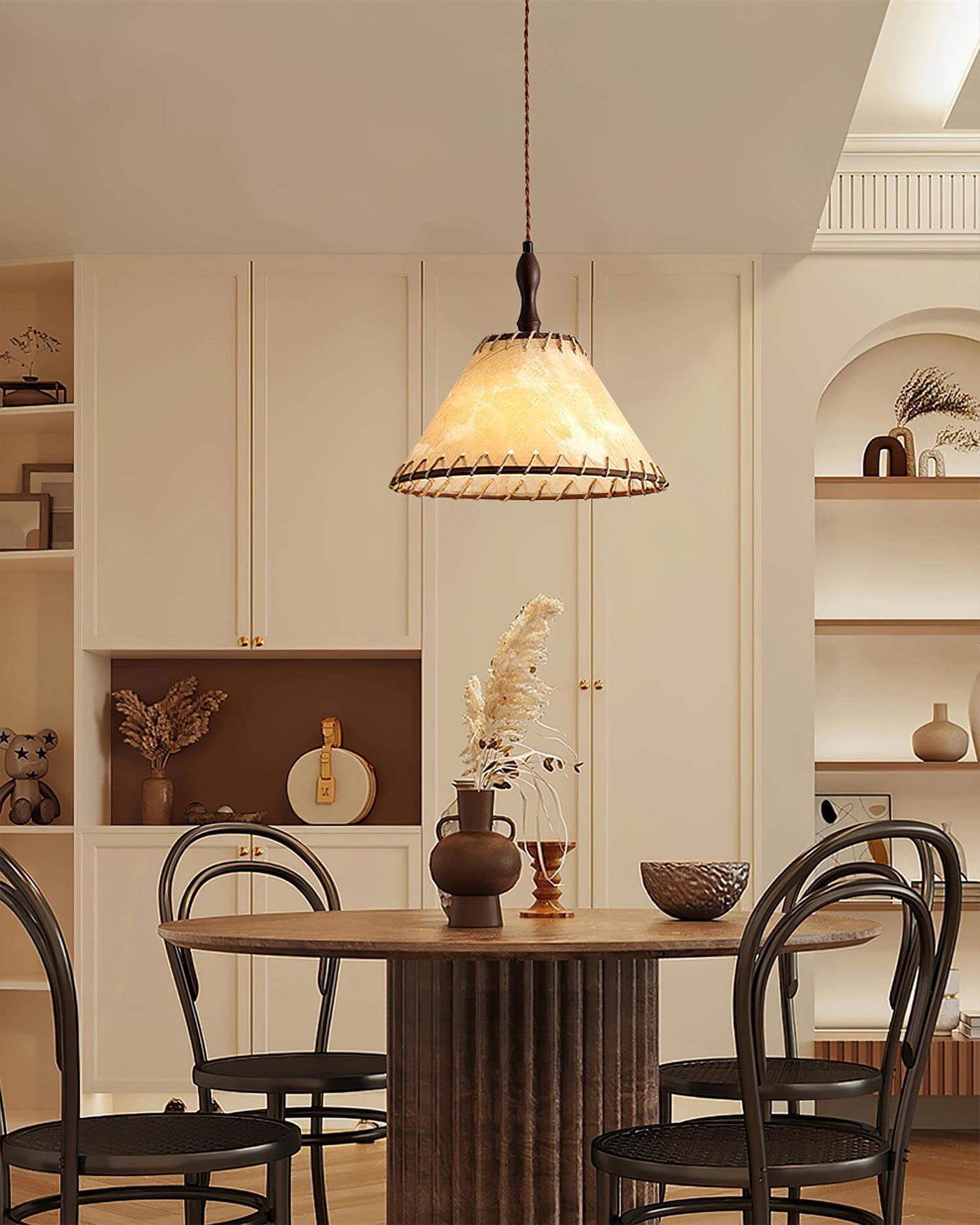 Suspension Luminaire Bois Tissu Design Naturel & Moderne