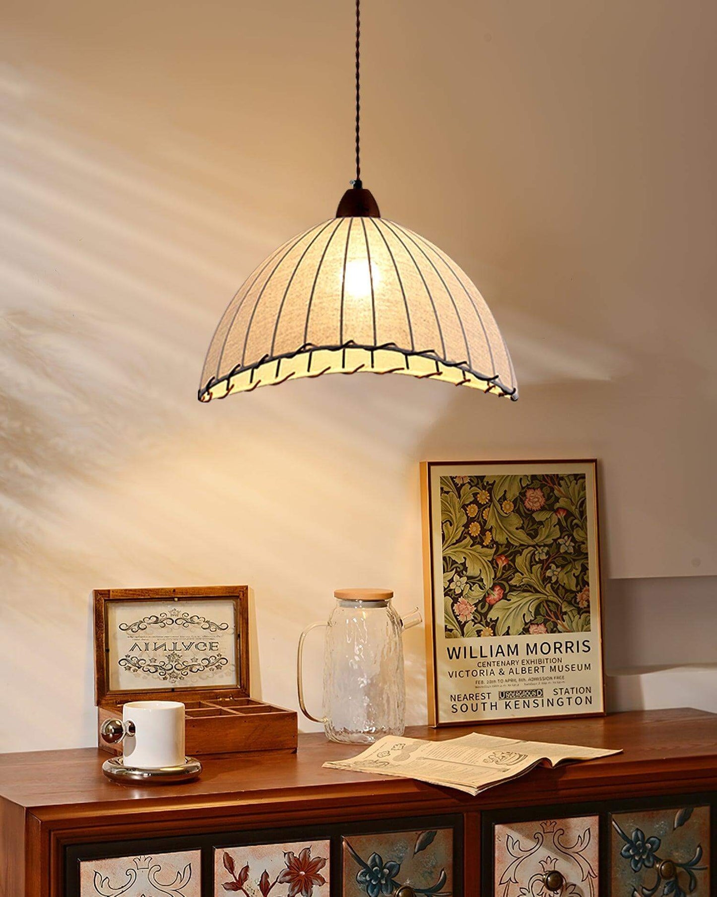 Suspension Luminaire Bois Tissu Design Naturel & Moderne