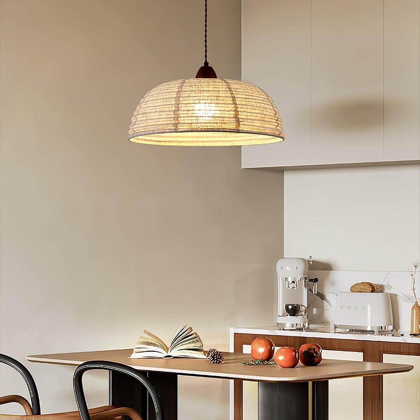 Suspension Luminaire Bois Tissu Design Naturel & Moderne