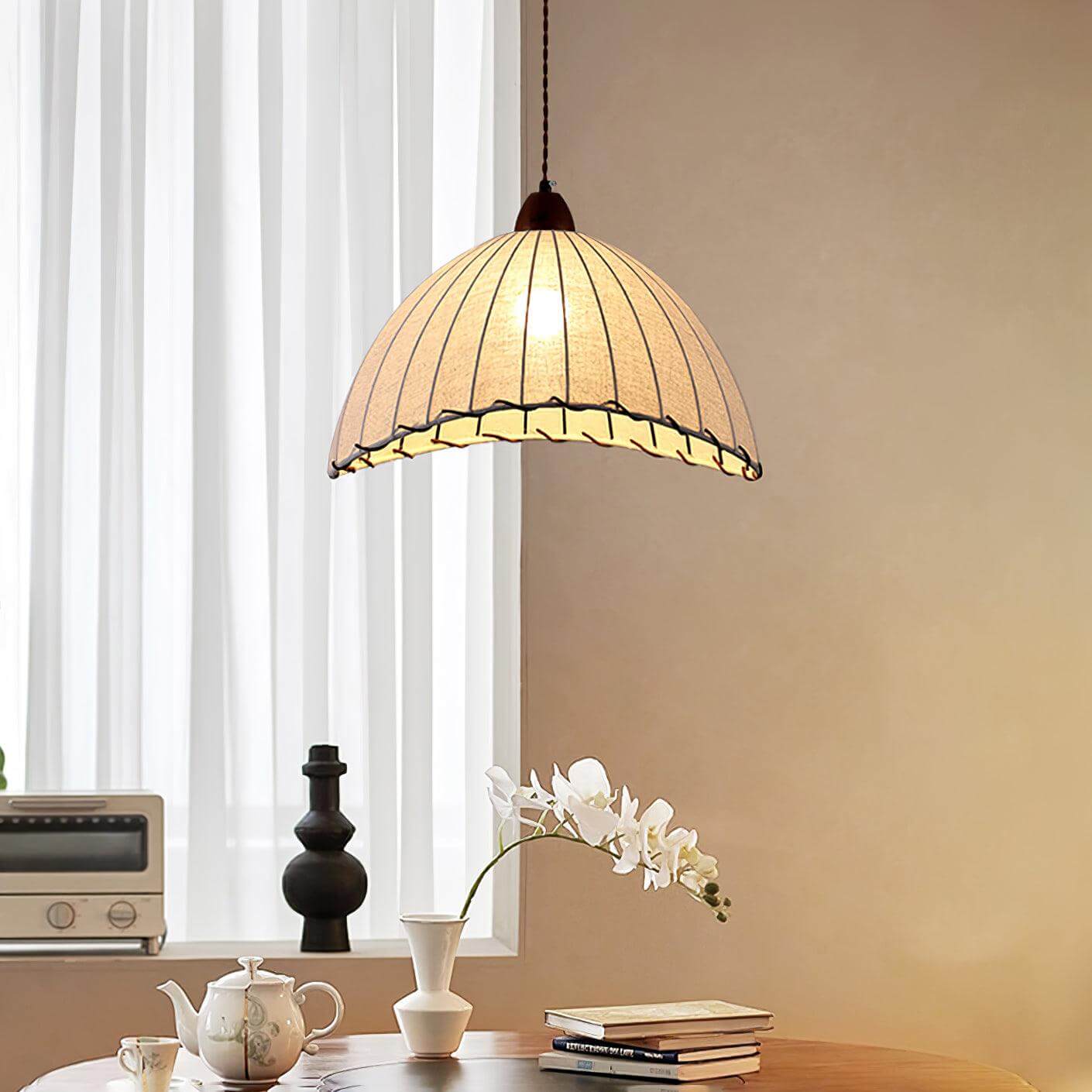 Suspension Luminaire Bois Tissu Design Naturel & Moderne