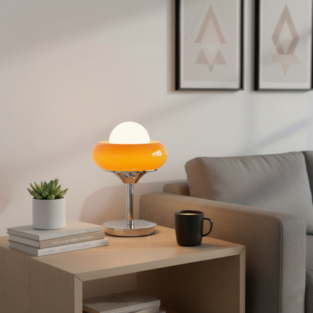 Lampe de Table Vintage en Verre Jaune Style Rétro Design