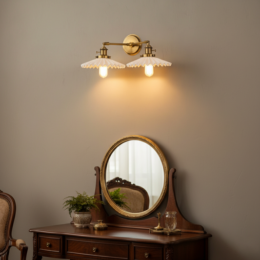 Applique Murale Céramique Double Éclairage, Design Doré Antique Élégant