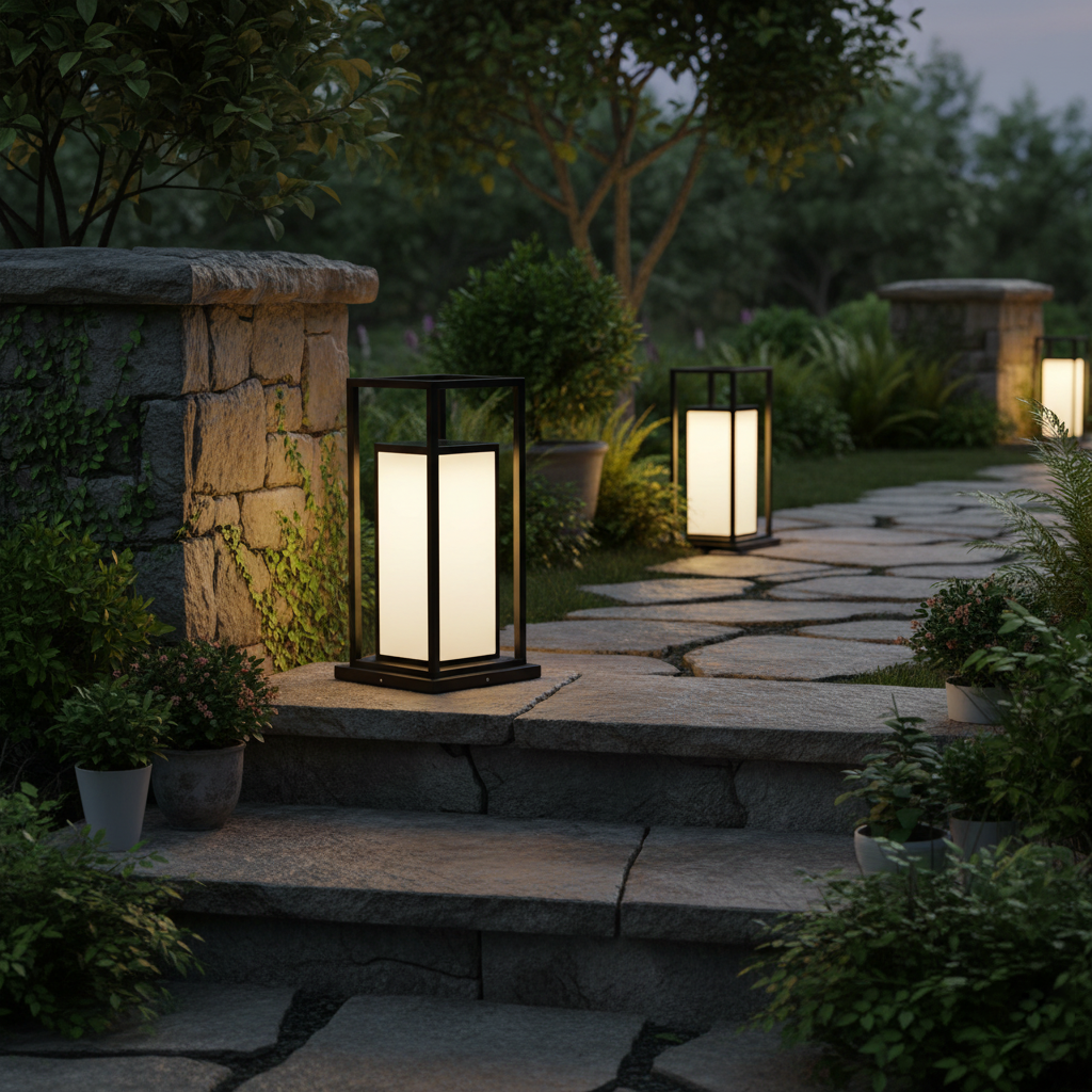 Lampe Solaire de Terrasse LED - Acier Inoxydable Étanche Blanc Chaud