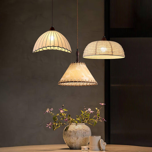 Suspension Luminaire Bois Tissu Design Naturel & Moderne